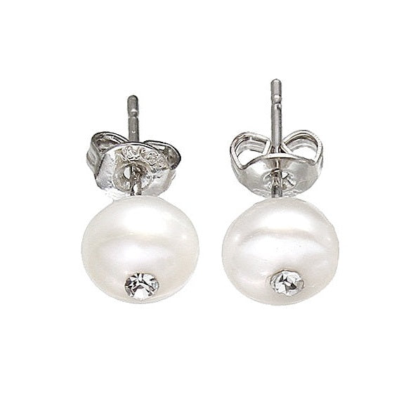 Zoetwater parel oorknopje met witte parel met stras steentje | Cadeau set zoetwater parel oorbellen Mea Bling Small