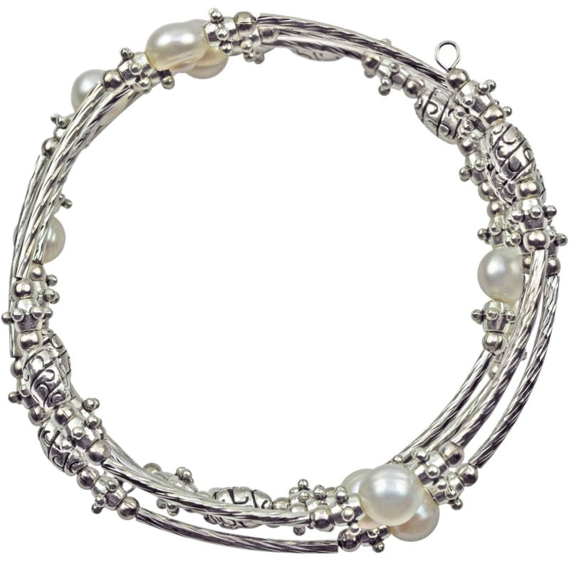 Wit zoetwater parel wikkel armband, boven aanzicht | Pearl Metal Wrap Big