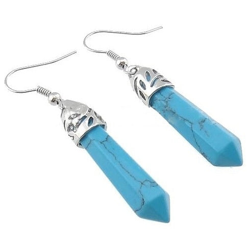 Blauw edelstenen oorbellen met turkoois en sterling zilver (925) liggend | Turquoise Stick