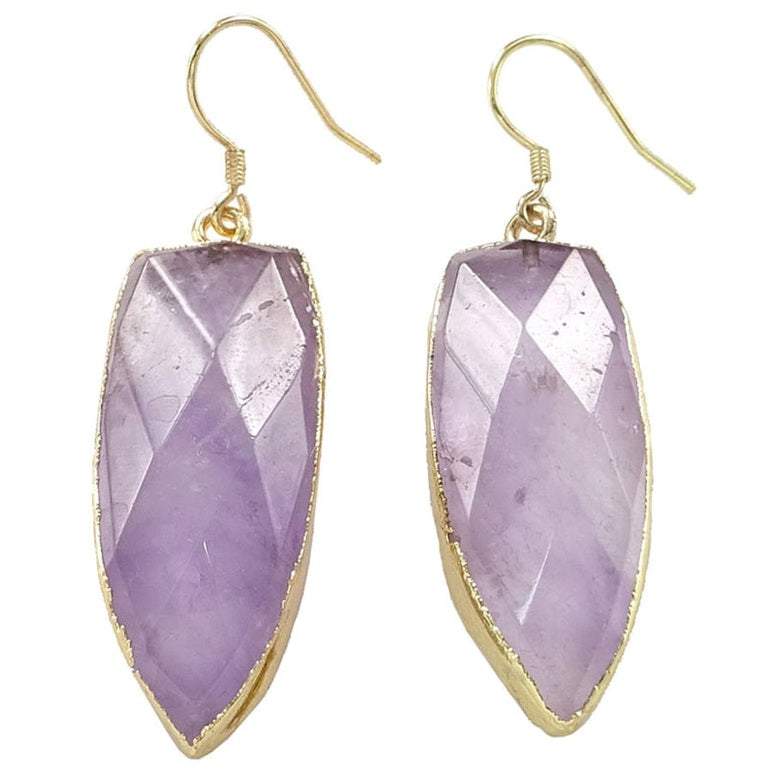 Grote edelstenen oorbellen met paarse amethist met goud edelstaal | Gold Amethyst Peak