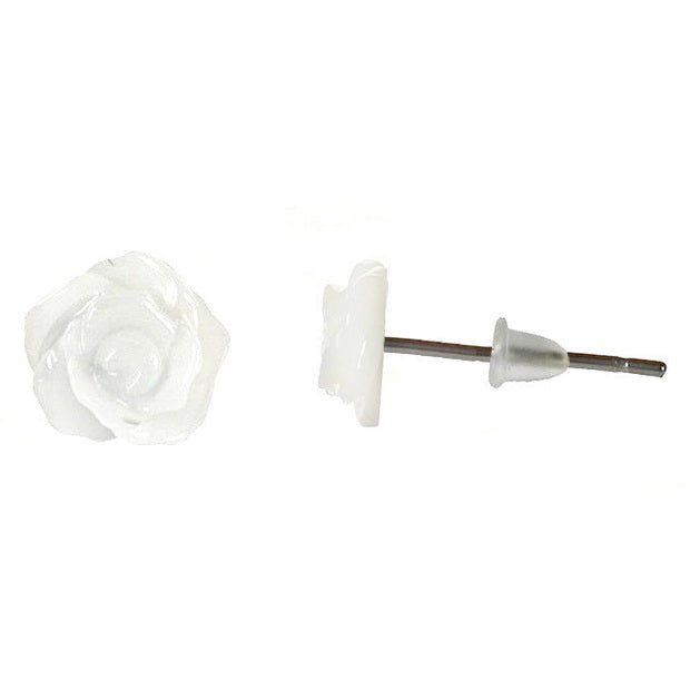 Witte parelmoeren oorknopjes in bloem vorm met sterling zilver 925 | White Shell Flower 7,5 mm