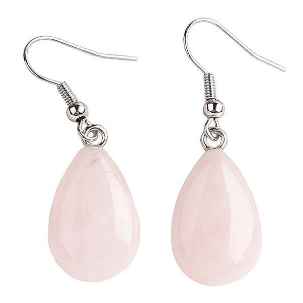 Roze edelstenen oorbellen met rozenkwarts in druppel vorm en sterling zilver (925) | Rosé Quartz Drop