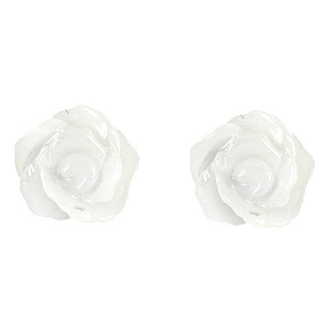 Witte parelmoeren oorknopjes in bloem vorm met sterling zilver 925 vooraanzicht | White Shell Flower 7,5 mm