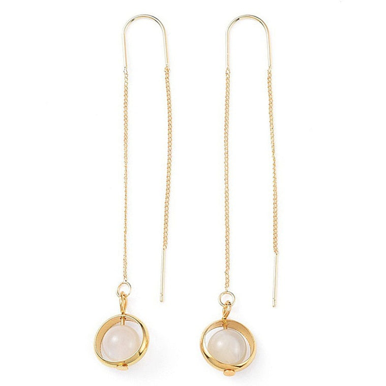 Lange witte edelstenen oorbellen met maansteen en goud edelstaal | Gold Chain Moonstone