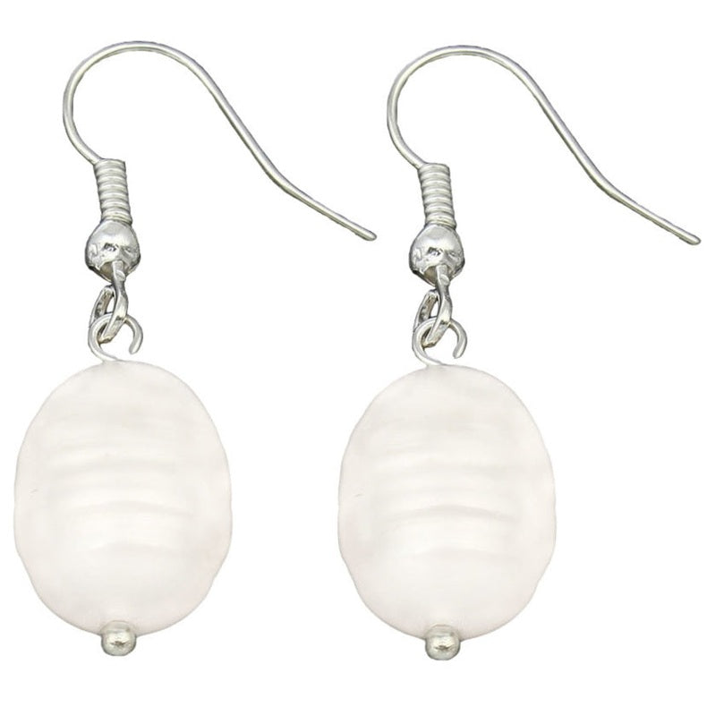 Witte zoetwater parel oorbellen met sterling zilver (925) | Dangling Pearl White