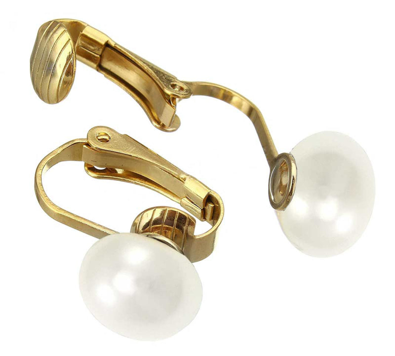Grote witte zoetwater parel clips oorbellen met goud edelstaal, open parel clips oorbellen | Gold White Clip Pearl 10 mm