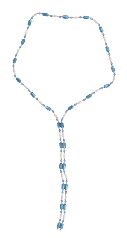 Zoetwater parelketting met edelsteen Wrap Magnetite Blue Pearl