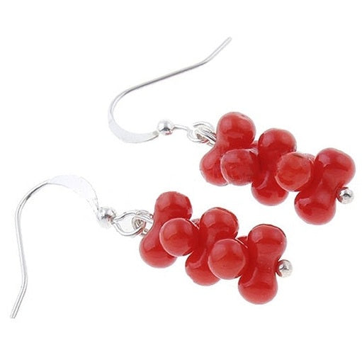 Rood koralen oorbellen met sterling zilver 925 liggend | Coral Bone