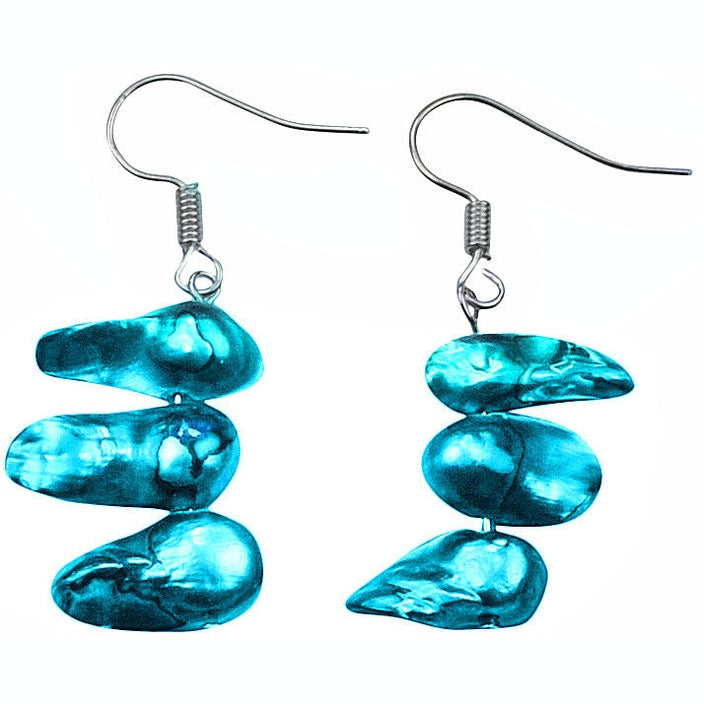Zoetwater parel oorbellen met aqua blauwe parels en sterling zilver (925) | set Pearl Blister Aqua Blue (KO)