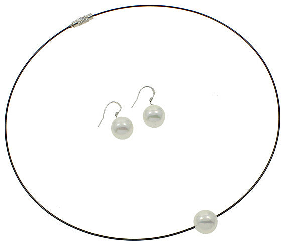Witte mother of pearl parel set bestaande uit een parelketting en parel oorbellen met een witte parel | set Wire Shiny Ball White
