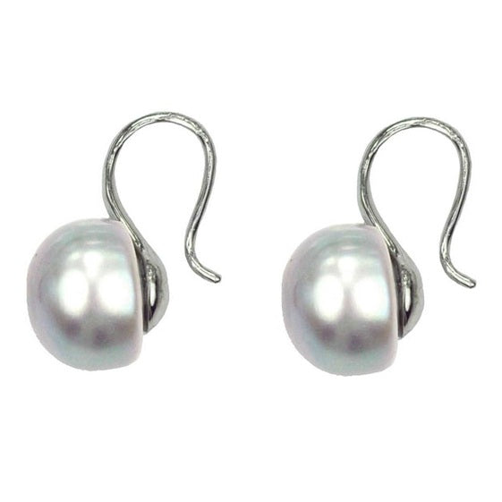 Grijze parel oorbellen, zijaanzicht | Leis Grey