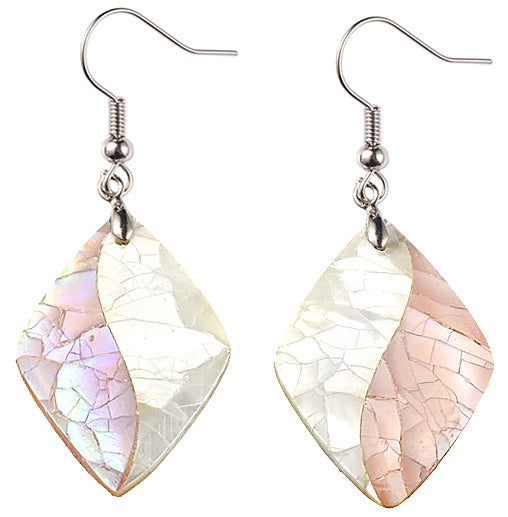 Parelmoeren oorbellen in ruitvorm met sterling zilver 925 | Crackle Rosé Shell Rhombus