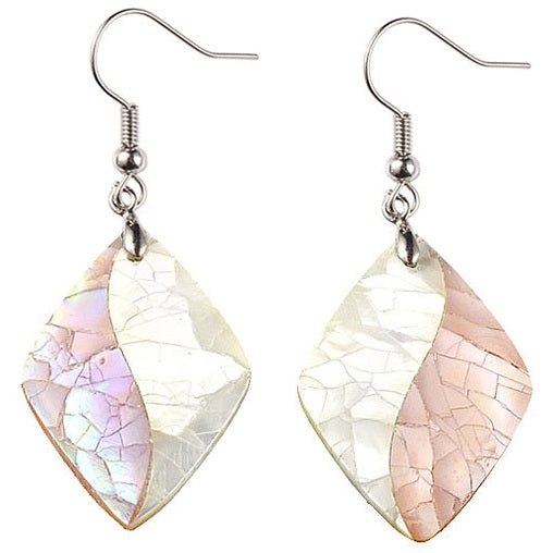 Parelmoeren oorbellen in ruitvorm met sterling zilver 925 | Crackle Rosé Shell Rhombus