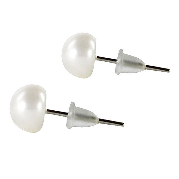 Witte zoetwater parel oorknopjes zijaanzicht | Cadeau set Single Pearl W