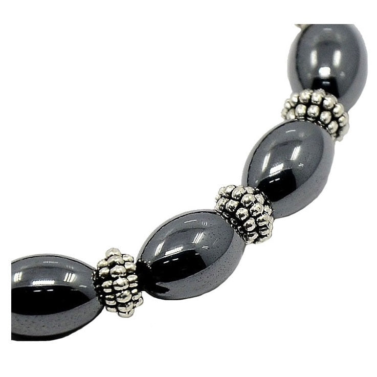 Detail van zwart edelstenen armband met hematiet stenen | Elastisch | Hematite Bold Oval