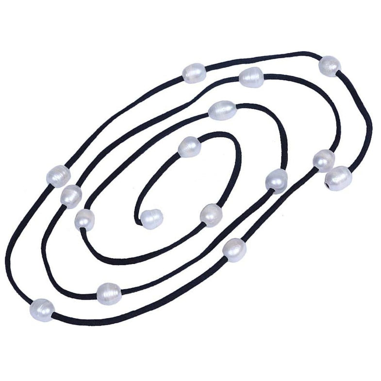 Zoetwater parelketting met witte parels en zwart suede | Black Suède Pearl