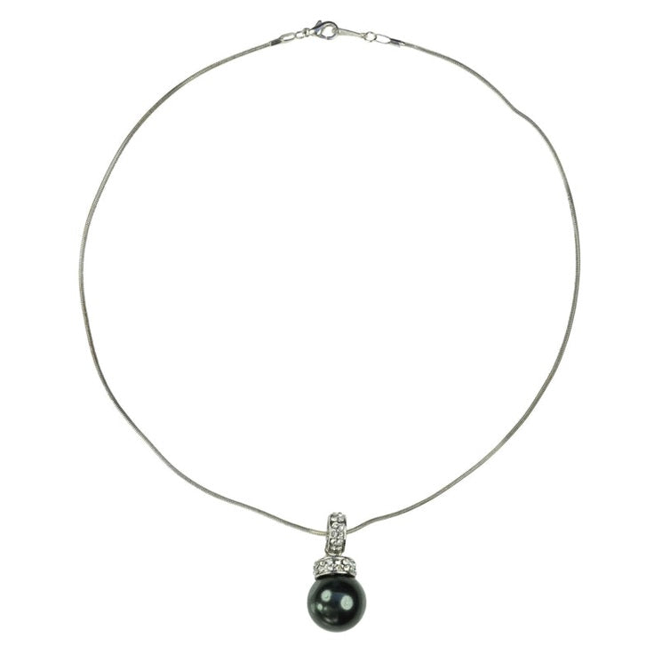 Mother of pearl parelketting met zwart groene parel en stras steentjes | Blizanie