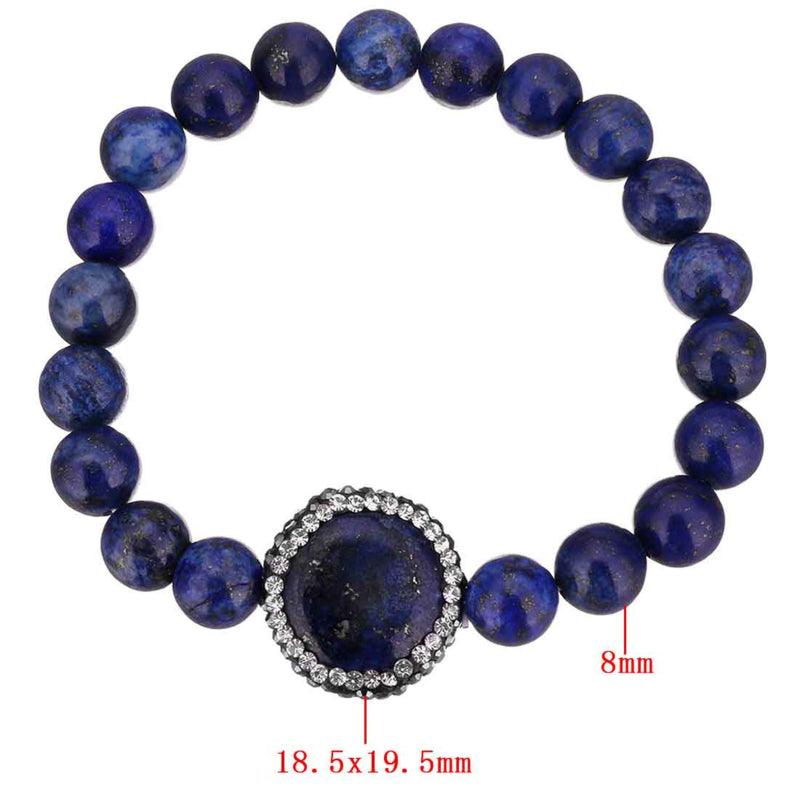 Blauw edelstenen armband met lapis lazuli en stras steentjes met maatindicatie | Elastisch | Bright Lapis Lazuli