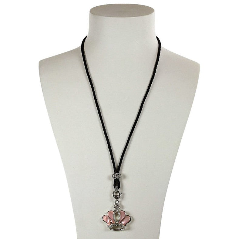 Roze parelmoeren ketting met kroon en stras steentjes op buste | Crown Pink