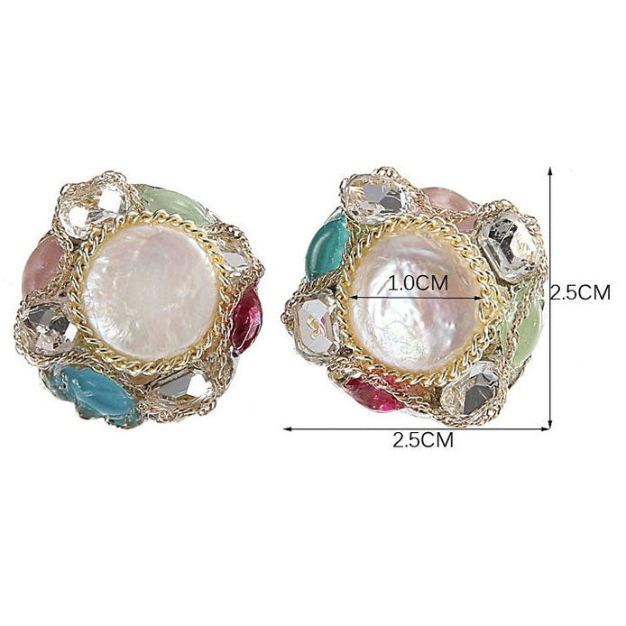 Witte zoetwater parel oorknoppen in barok stijl, maatindicatie | Baroque Coin Pearl