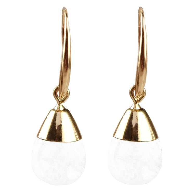 Edelstenen oorbellen met bergkristal en goud vooraanzicht| Gold Dip Crystal Clear