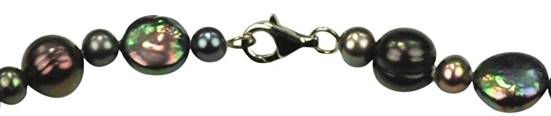 Slotje van zoetwater parel armband met groen zwarte parels en sterling zilver (925) | Peacoin