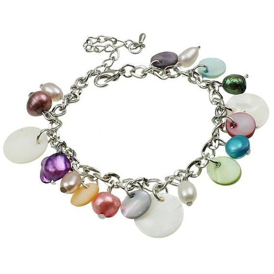 Zoetwater parel bedel armband met vrolijk gekleurde parels en parelmoer | Pearl Multi Color Shell