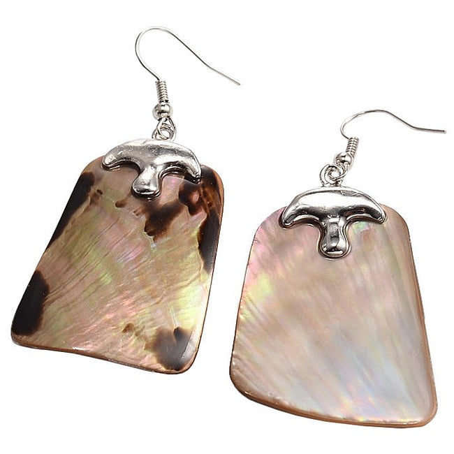 Bruine parelmoeren oorbellen met sterling zilver 925 voor en achterzijde | Shell Panther Braun