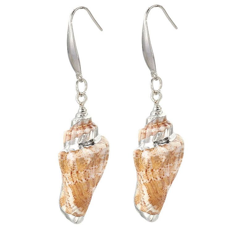 Schelpen oorbellen met licht bruine schelp met zilver edelstaal | set Seeshell Silver