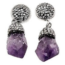 Paarse edelstenen oorknoppen met amethist en stras steentjes ander oorbellen | Bright Amethyst