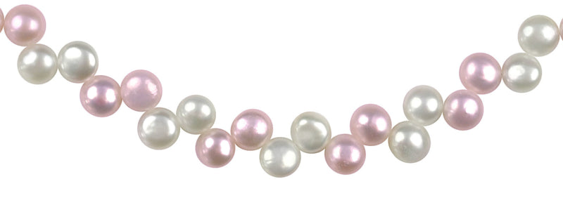 Detail van zoetwater parelketting met witte en roze parels en sterling zilver (925) | Gonty