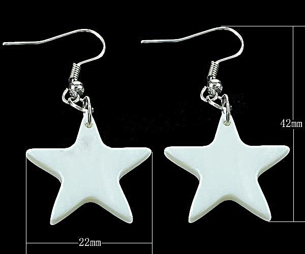Witte parelmoeren oorbellen in de vorm van een grote ster en sterling zilver 925 met maatindicatie  | Big White Shell Star