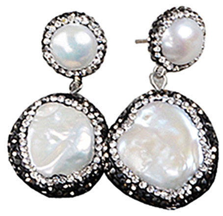 Zoetwater parel oorbellen Double Bling Coin Pearl