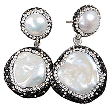 Zoetwater parel oorbellen Double Bling Coin Pearl