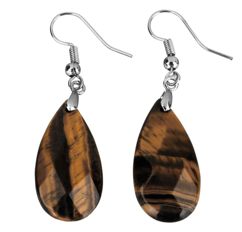 Bruine edelstenen oorbellen met tijgeroog en sterling zilver (925) | Facet Tiger Eye