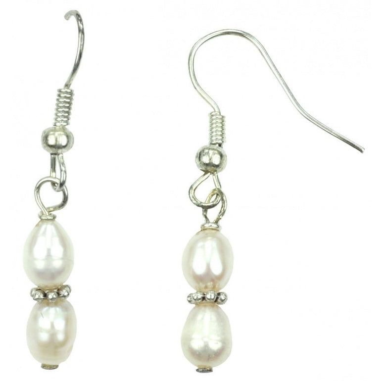 Witte zoetwater parel oorbellen met sterling zilver (925) | Mini