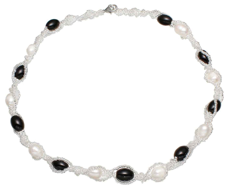 Zoetwater parelketting set met armband Twine Pearl Black Glass