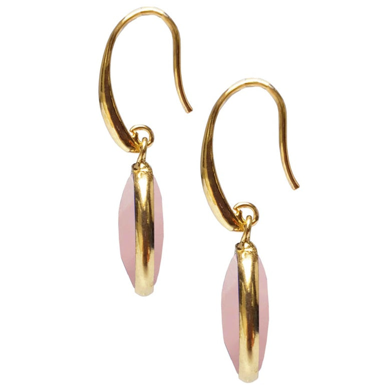 Roze edelstenen oorbellen met rozenkwarts, zijaanzicht | Gold Oval Rose Quartz