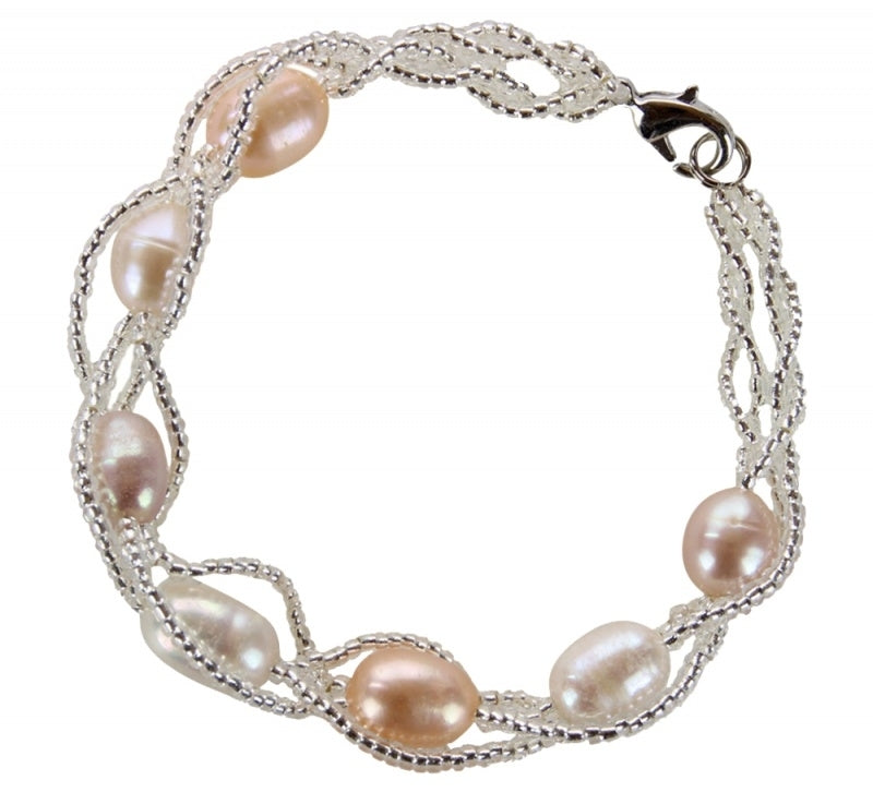 Zoetwater parel armband met witte, zalm en roze parel | Twine Pearl Soft Colors