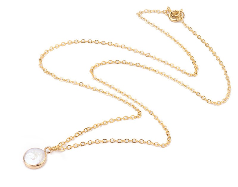 Witte zoetwater parelketting met hanger | White Coin Pearl Gold Small
