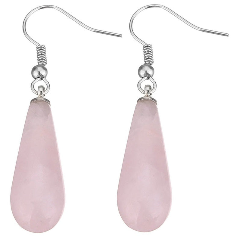 Roze edelstenen oorbellen met rozenkwarts in lange druppel vorm en sterling zilver (925) | Rosé Quartz Long Drop