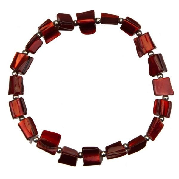 Rood parelmoer schelpen armband | Elastisch | Shell Small Red