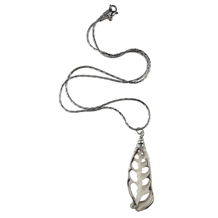 Schelpen ketting met witte schelp hanger en zilver edelstaal | White Trumpet Shell Silver