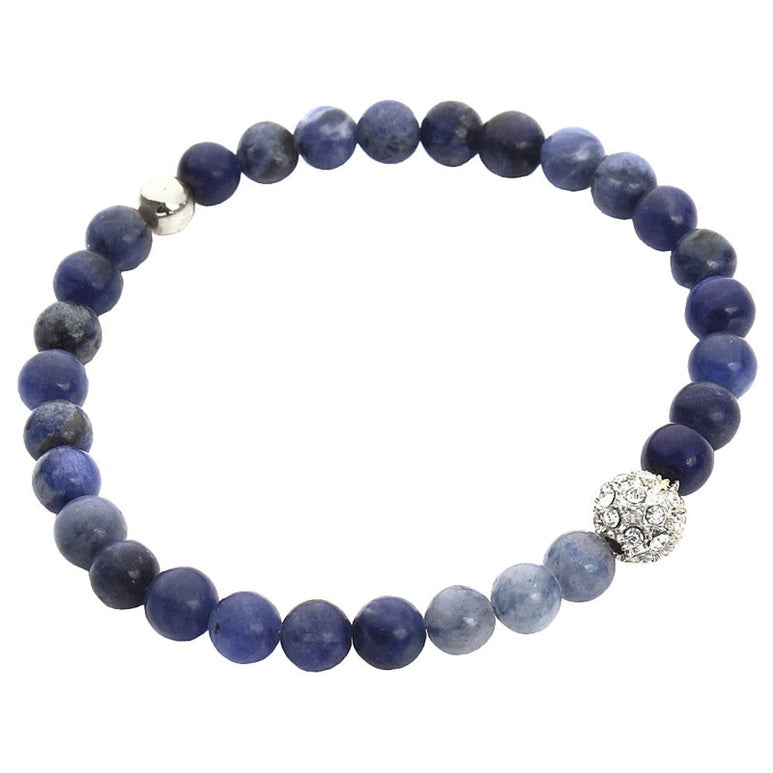 Blauw edelstenen armband met sodaliet en stras steentjes | Bovenaanzicht | Elastisch | Sodalite Sparkling Silver