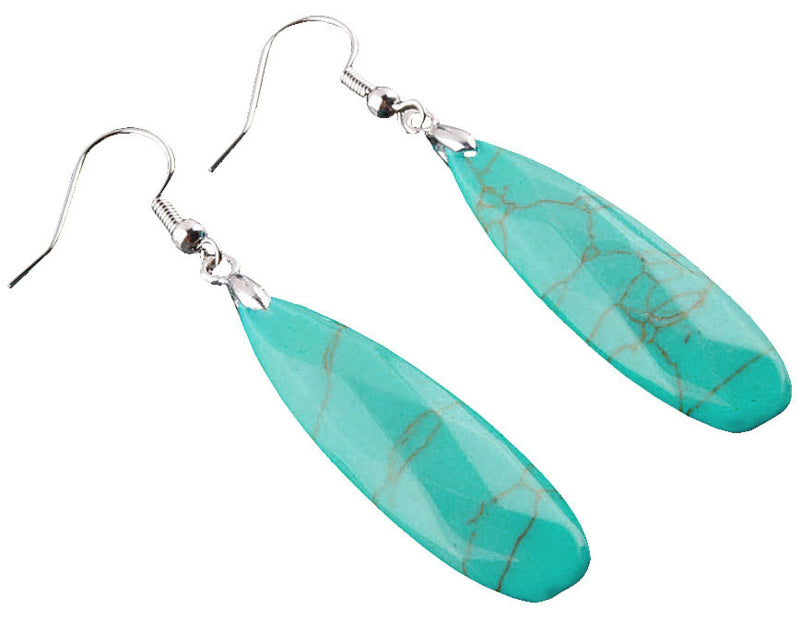 Lange groene edelstenen oorbellen met turkoois en sterling zilver (925) liggend | Big Long Drop Turquoise