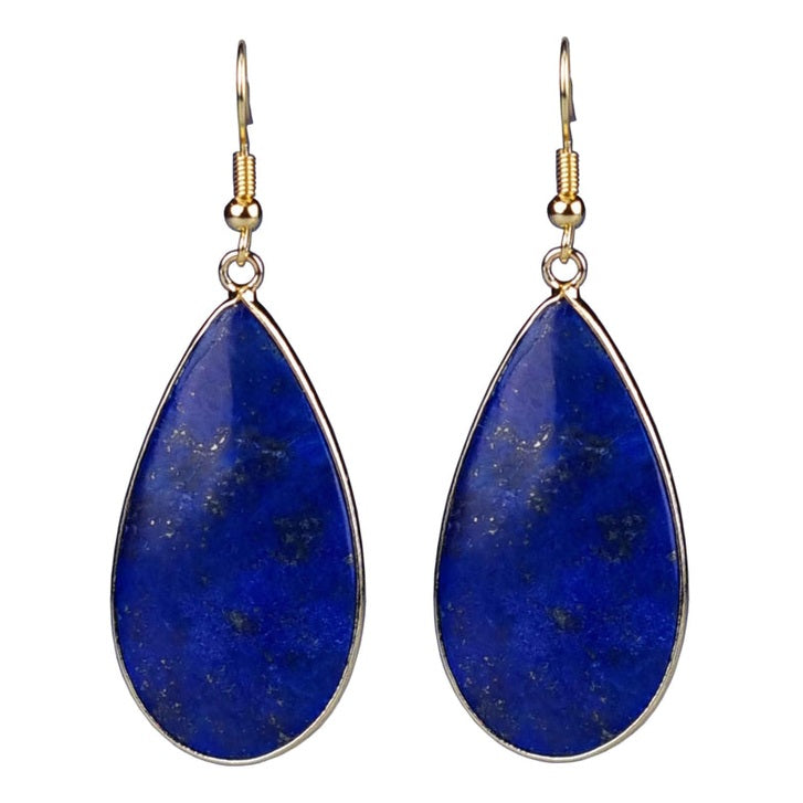 Blauwe edelstenen oorbellen met lapis lazuli en goud edelstaal vooraanzicht | Big Teardrop Lapis Lazuli Gold