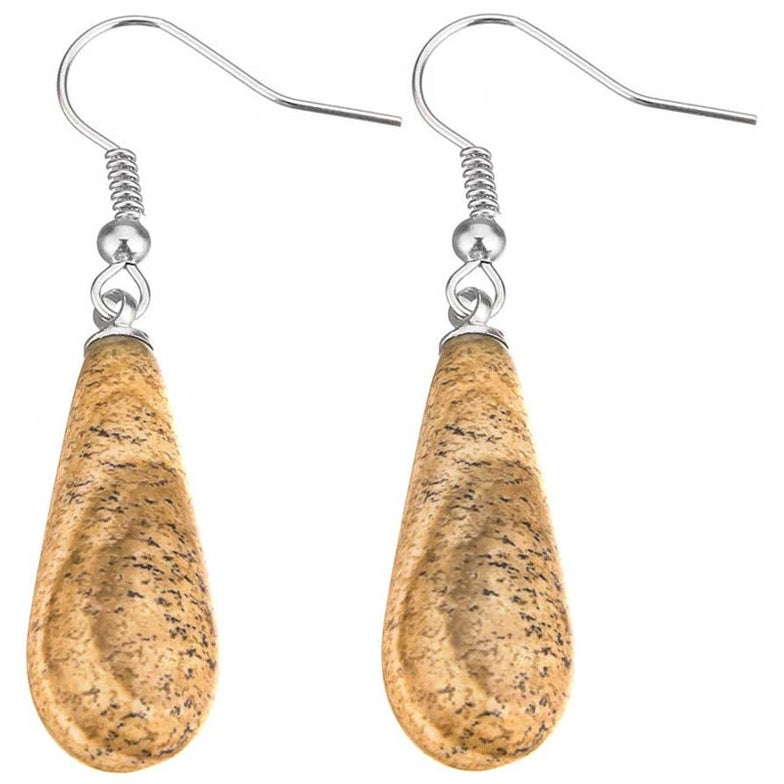 Bruine edelstenen oorbellen met jaspis in druppel vorm en sterling zilver (925) | Picture Jasper Long Drop