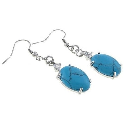 Blauw edelstenen oorbellen met turkoois, stras steentje en sterling zilver (925) liggend | Turquoise Oval