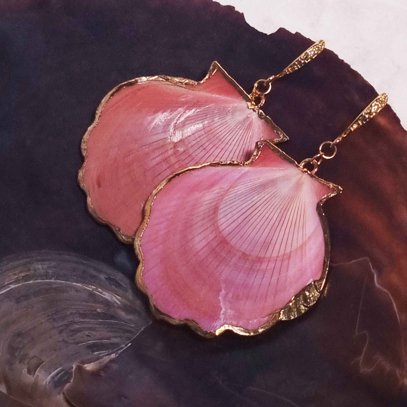 Roze schelpen oorbellen met Shell schelp liggende in schelp | Gold Sea Shell Pink