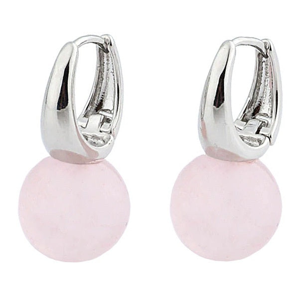 Roze edelstenen oorringen met rozenkwarts | Silver Rosé Quartz Ball